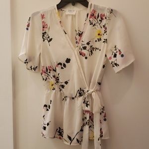 White Floral Blouse with Tie Front